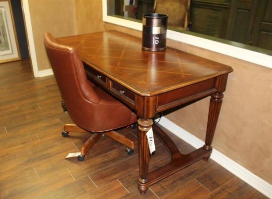 Wood Desk w/ Roll Around Chair and Trash Can