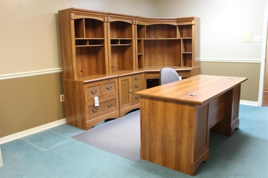 Office Furniture -- Desk - Chair - Corner Desk - (2) Wood Cabinets with Book Shelves