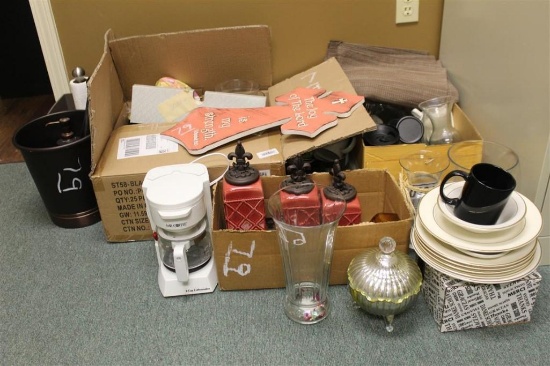 Lot of Misc Glassware -- Plates - Coffeemaker - Wall D?cor