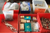 Large lot of electical wire holders, misc stainless parts, plastic end caps, stainless hinges,