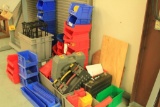 Assortment of stackable plastic storage bins