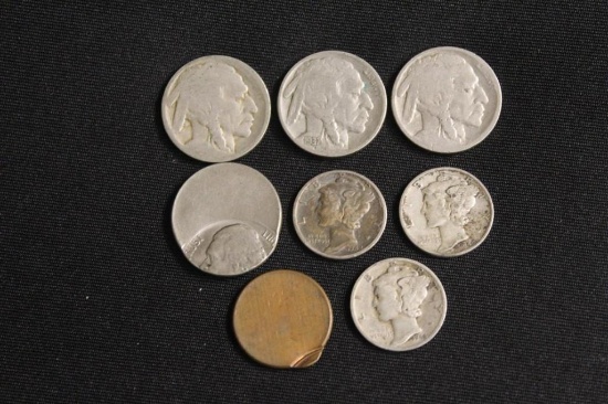 (3) BUFFALO NICKELS & MISC. COINS