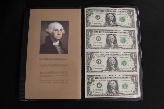 THE WISDOM OF GEORGE WASHINGTON" (4) One Dollar Bills, Kept in Leather World Reserve Monetary