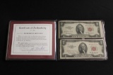 THE RED SEAL #2 BILLS, Certificate of Authenticity with Four Two Dollar Bills