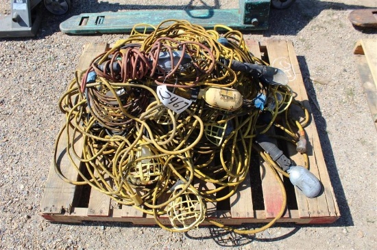 Pallet of Shop Lights + Extension Cords