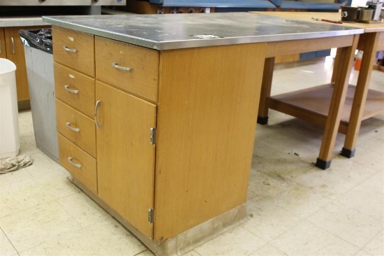 Stainless Steel Top - Wood Table - 5 Drawer Cabinet