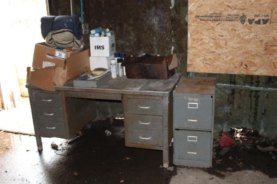 Metal Desk, Filing Cabinet and Misc Hardware