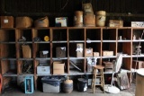 Lot of Wood Shelves with Injection Molding Contents