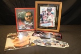 Lot of Dale Earnhardt memorabilia: 1 Calendar, 1 Clock, 1 license plate, 1 picture, and Wall Art