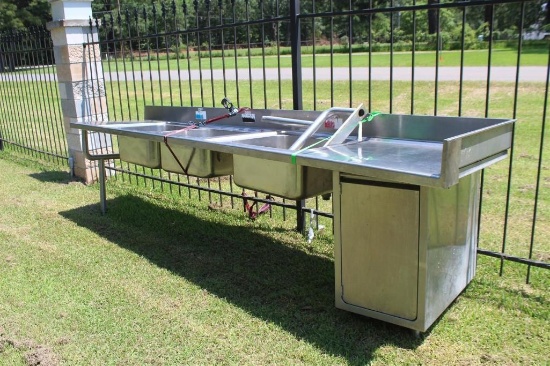 3 WELL SINK W/ CABINET AND BACKSPLASH