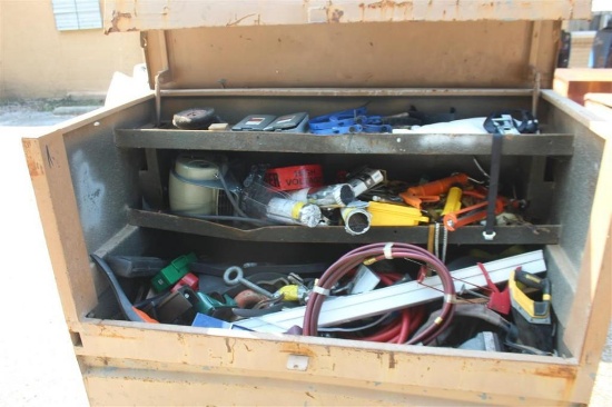 JOBOX W/ CONSTRUCTION MISC WELDING RODS, MISC HOSES, TORQUE WRENCH, AND OTHER MISC