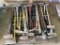 LOT OF SLEDGE HAMMERS AND PICK AXES