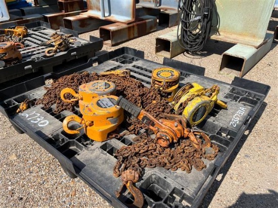 PALLET OF CHAINFALLS AND COMEALONG