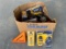 BOX OF CHALK, SPEEDLINE, STEEL PLUMB BOBS, AND RIGHT ANGLES
