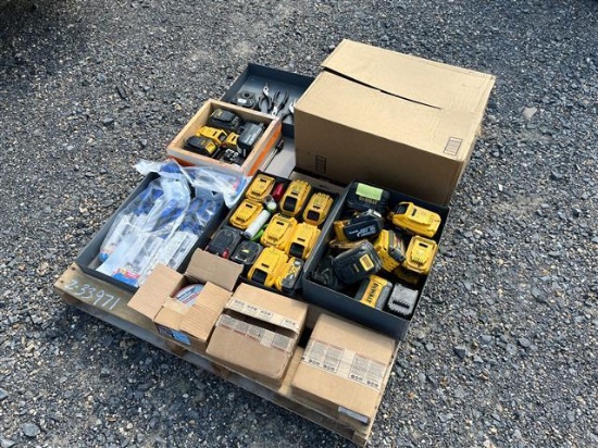 PALLET OF DEWALT BATTERIES AND HAND TOOLS