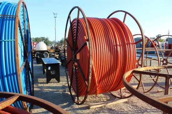 PIPE REEL W/ 3 ROLLS OF PIPE