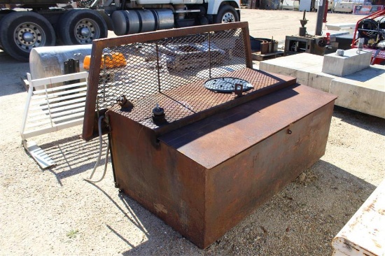 LOT WITH 120 GAL FUEL TANK WITH STORAGE FAN AND 5 GAL BUCKET