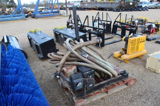 WATER PUMP W/ HOSE, GAS, STAND MTD