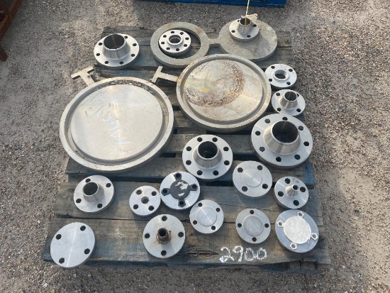 STAINLESS STEEL PALLET OF FLANGES, END CAPS (ASSORTED SIZES)
