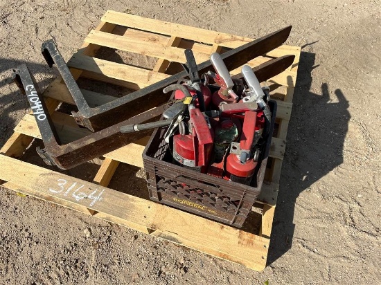 PALLET WITH FORKS AND FIRE EXTINGUISHER