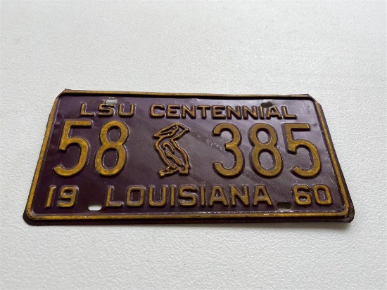 1960 LOUISIANA LSU CENTENNIAL LICENSE PLATE  | Offered at No Reserve