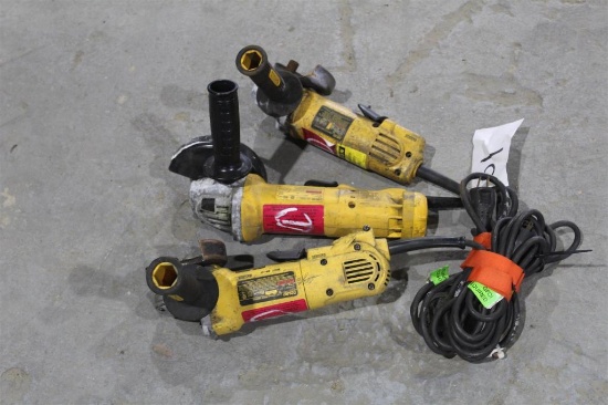 LOT OF THREE DEWALT 4 1/2 INCH ANGLE GRINDERS