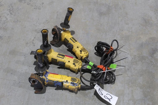 LOT OF THREE DEWALT 4 1/2 INCH ANGLE GRINDERS