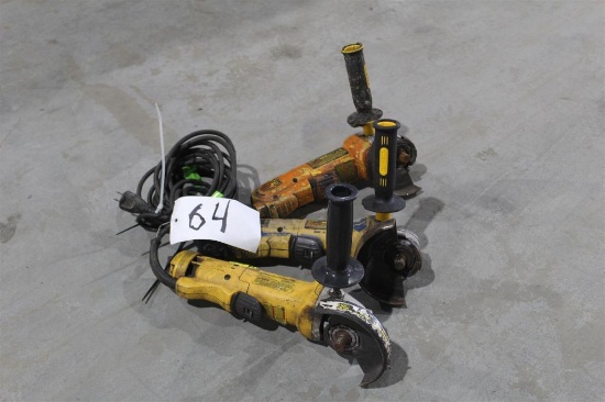 LOT OF THREE DEWALT 4 1/2 INCH ANGLE GRINDERS