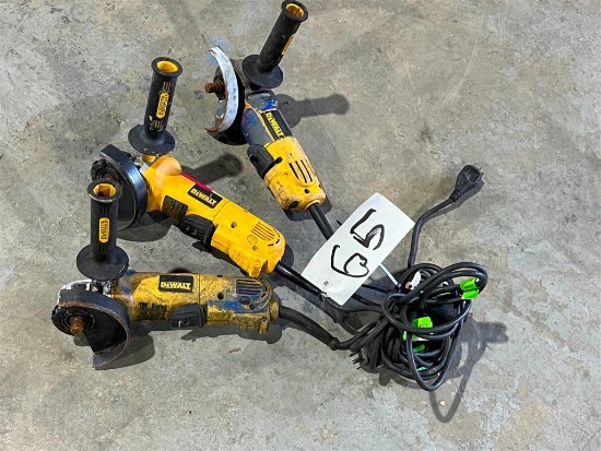 LOT OF THREE DEWALT 4 1/2 INCH ANGLE GRINDERS