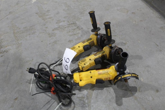 LOT OF THREE DEWALT 4 1/2 INCH ANGLE GRINDERS
