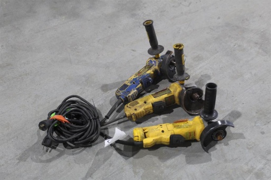 LOT OF THREE DEWALT 4 1/2 INCH ANGLE GRINDERS