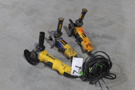LOT OF THREE DEWALT 4 1/2 INCH ANGLE GRINDERS