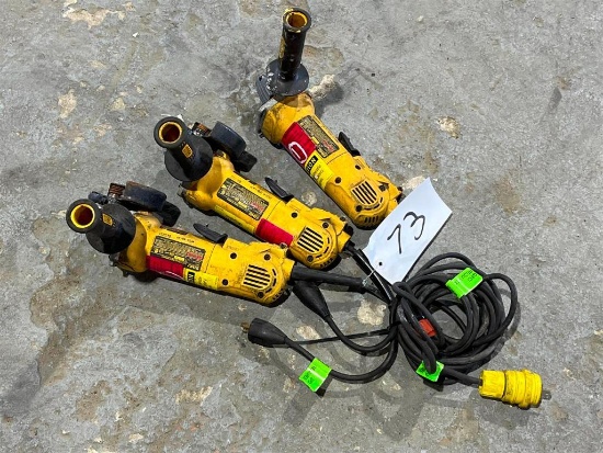 LOT OF THREE DEWALT 4 1/2 INCH ANGLE GRINDERS
