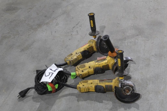 LOT OF THREE DEWALT 4 1/2 INCH ANGLE GRINDERS