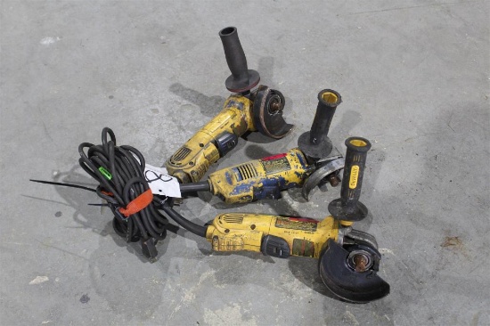 LOT OF THREE DEWALT 4 1/2 INCH ANGLE GRINDERS