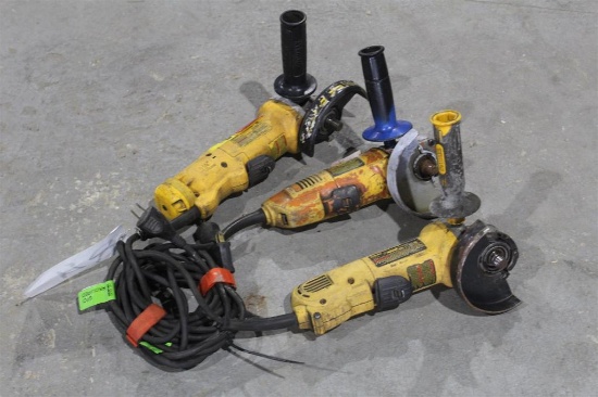 LOT OF THREE DEWALT 4 1/2 INCH ANGLE GRINDERS