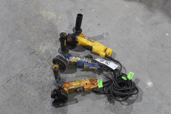LOT OF THREE DEWALT 4 1/2 INCH ANGLE GRINDERS