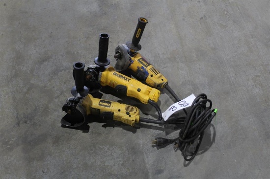 LOT OF THREE DEWALT 4 1/2 INCH ANGLE GRINDERS