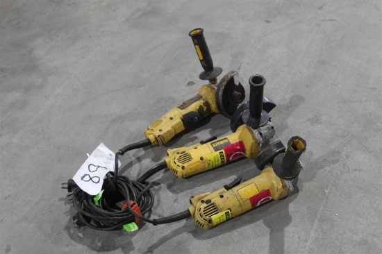 LOT OF THREE DEWALT 4 1/2 INCH ANGLE GRINDERS