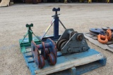 PALLET OF BEAM DOLLIES AND PIPE STANDS
