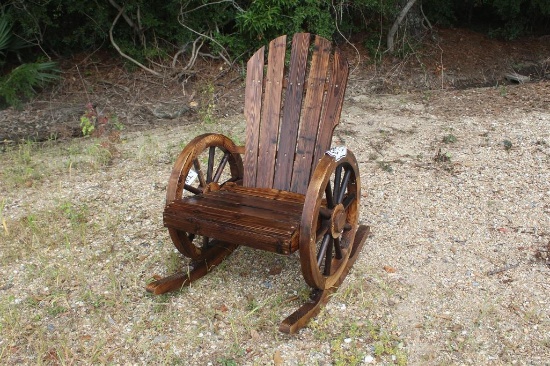 WOOD WAGON WHEEL ROCKING CHAIR