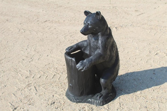 BEAR ON TREE STUMP STATUE