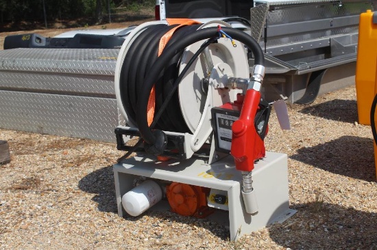 FUEL PUMP WITH HOSE REEL AND HOSE WITH METER