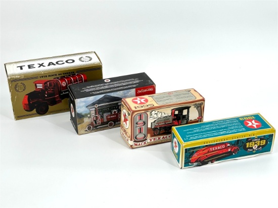 4 VINTAGE TEXACO METAL COIN BANKS IN ORIGINAL BOXES