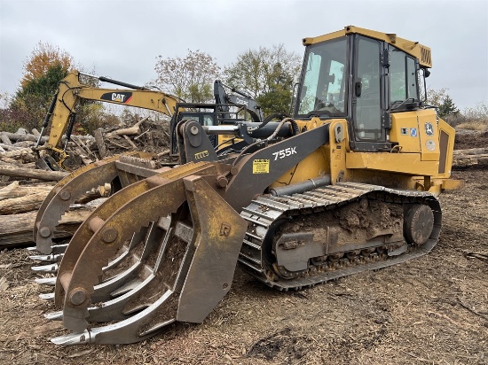 2014 DEERE 755K Track Loader, s/n 1T0755KXKEE256736, 7025 Hours, w/ Grapple Root Rake