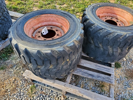 Skid Steer Tires on Wheels   'Set of 4 - Used'