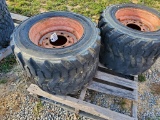 Skid Steer Tires on Wheels   'Set of 4 - Used'