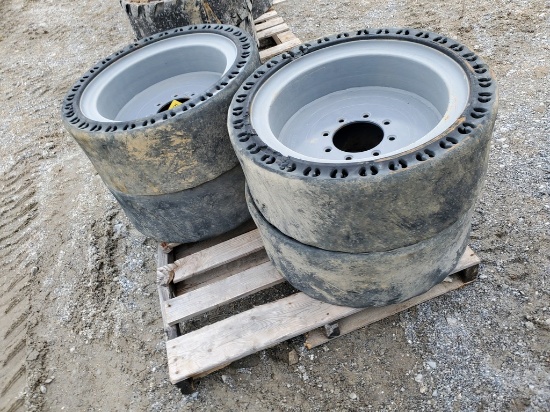 Solid Skid Steer Tires On Wheels   'Set of 4'