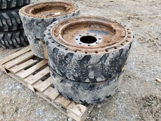 Solid Skid Steer Tires On Wheels   'Set of 4'