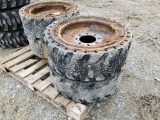 Solid Skid Steer Tires On Wheels   'Set of 4'